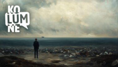 Ein Bild auf der Grundlage des Gemäldes "Der Mönch am Meer" von Caspar David Friedrich. es zeigt eine Person, die am Meer steht und auf den Horizont blickt