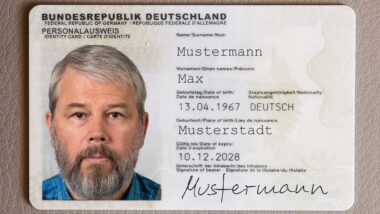 Muster-Personalausweis mit etwa 55 jährigem Mann